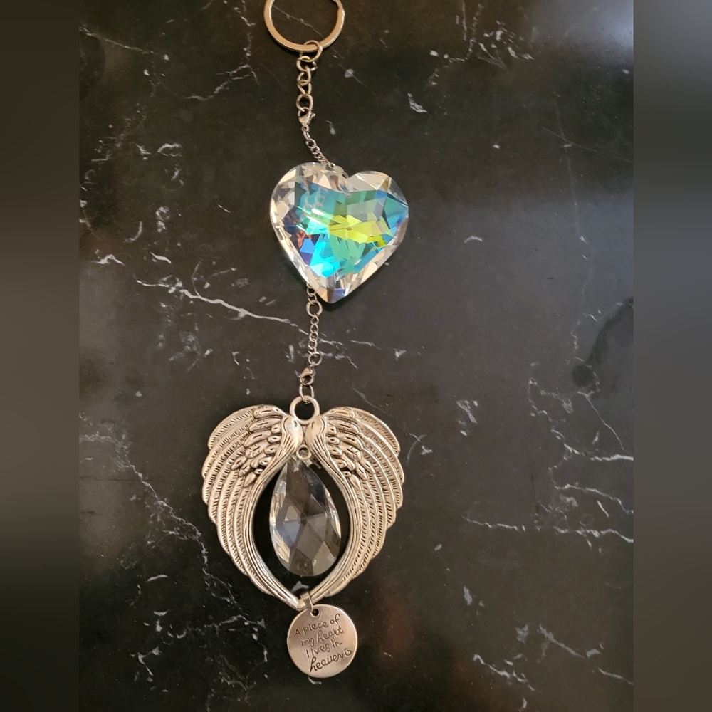 Hand Crafted LARGE AB CRYSTAL HEART Loss Memorial SUNCATCHER Dog Cat Friend Fam
